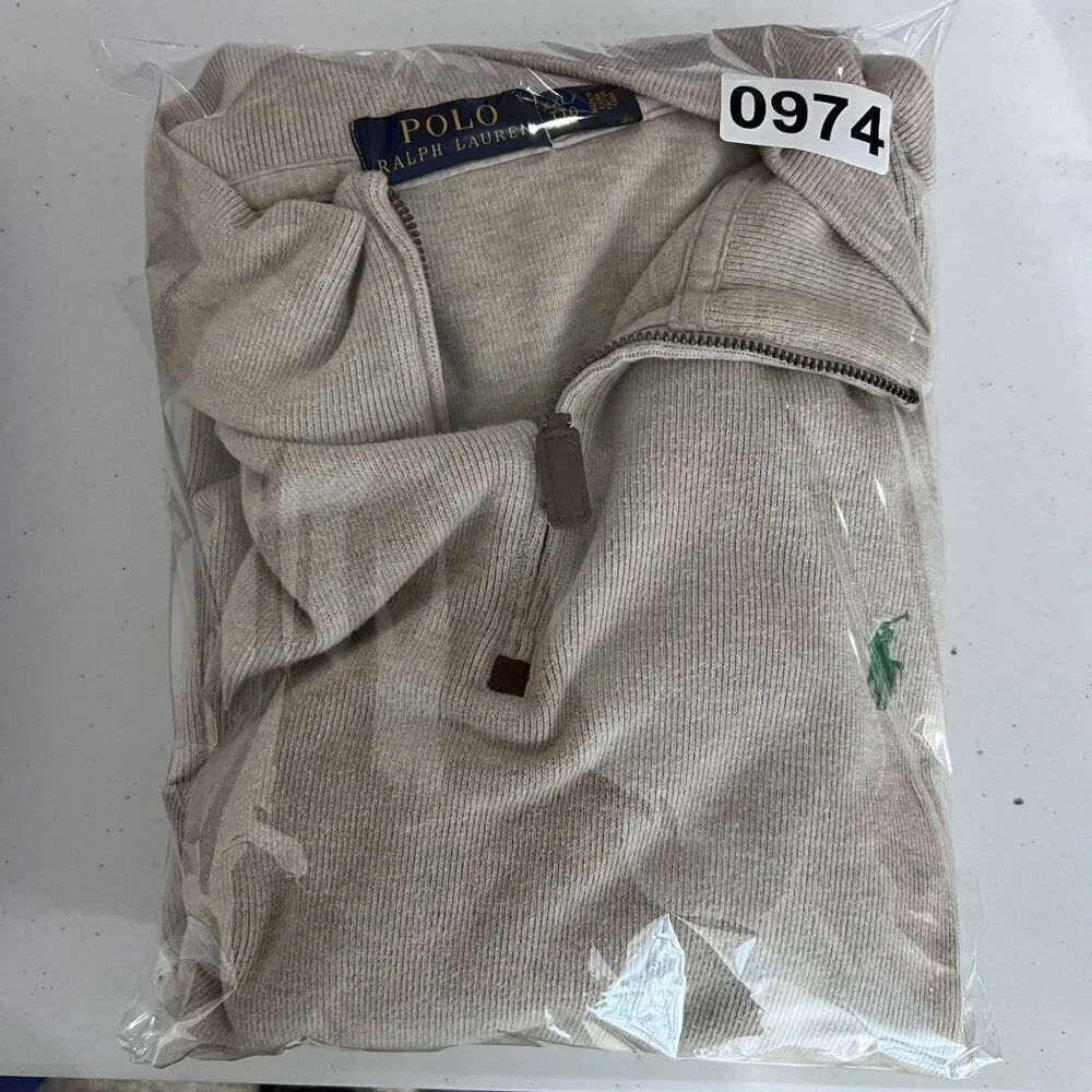 Polo Ralph Lauren Mens XXL Tan Rib Mockneck 1/4 Zip Pullover Old Money Timeless